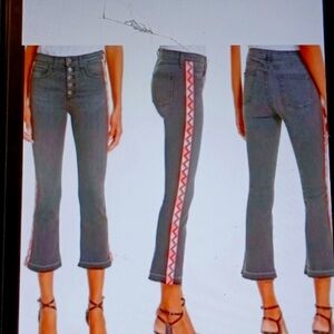 Veronica Beard Gray Boot Cut Jeans with Red Trim